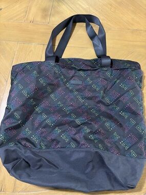 PINK Victoria's Secret Black Tote with Neon Pink & Green Logo Pattern